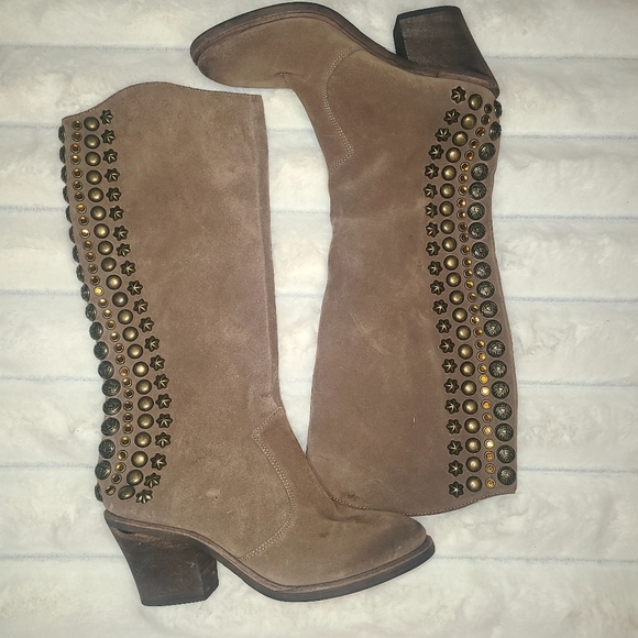 Sam Edelman Shoes - Sam Edelman Tan Heeled Boots with Studded Accents
